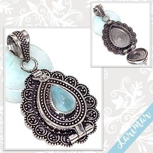 Larimar Eclectic Silver Artisan Poison Pendant, 2” (Pale Light Blue)